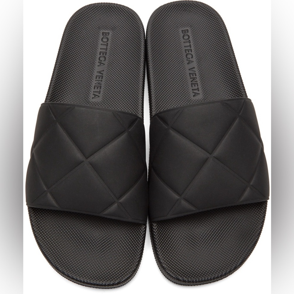 Bottega Veneta Black Quilted Rubber Slide Sandals